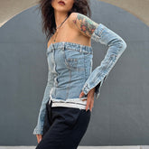 Denim Corset Top With Separate Long Sleeves